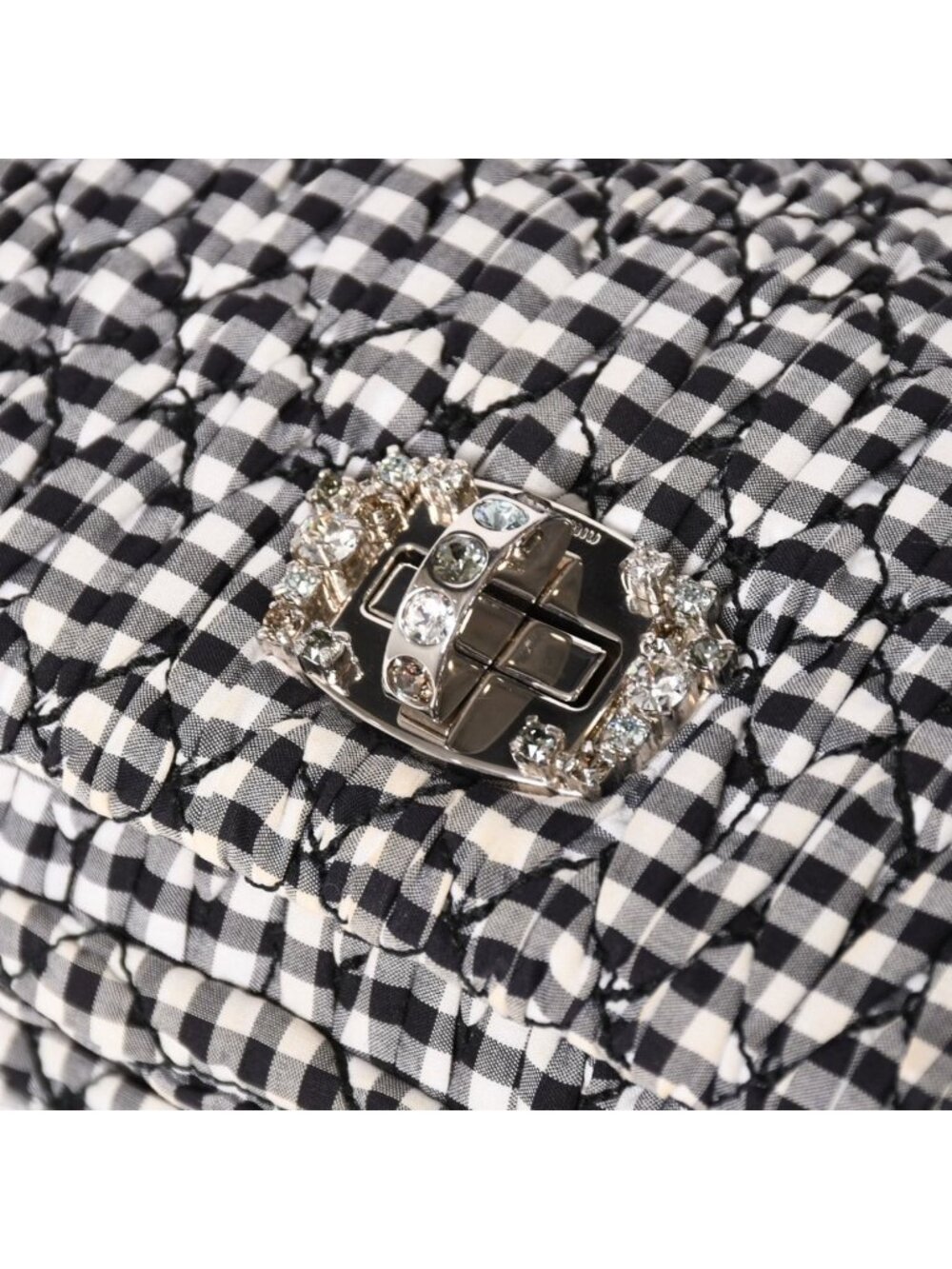 Miu Miu Matelasse Bijou Chain Shoulder Bag Gingham Check Rhinestone - Picture 8 of 16